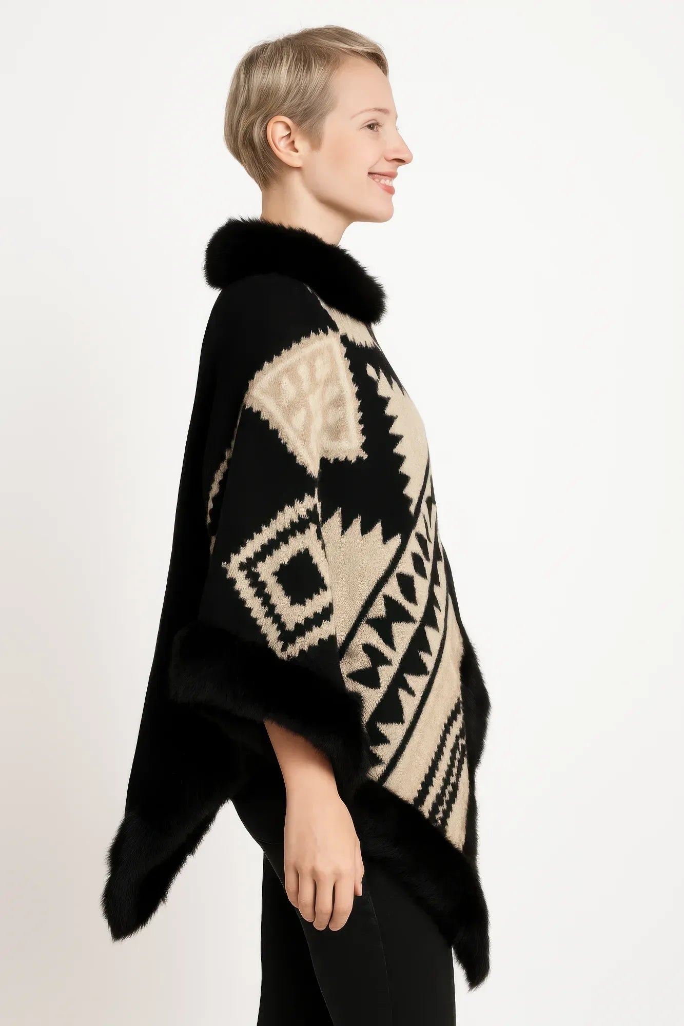 Tribal Luxe Faux Fur Trim Poncho | Mixtshop LLC