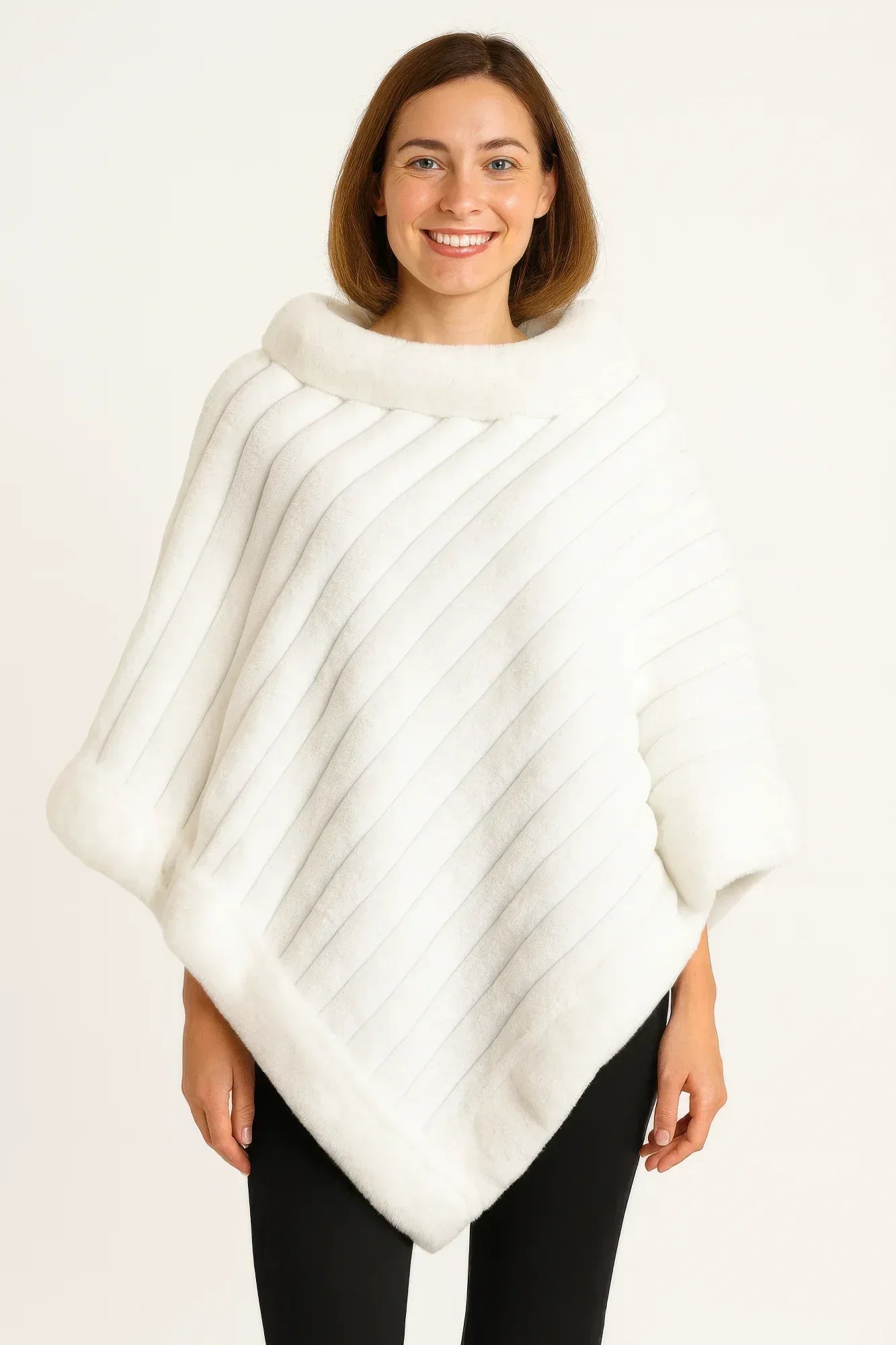 Elegant Faux Fur Winter White Poncho | Mixtshop LLC Main image