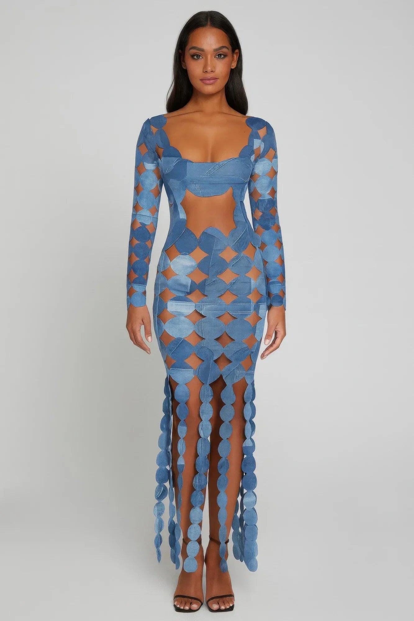 Denim Print Sexy Cut Out Maxi Dress | Mixtshop LLC
