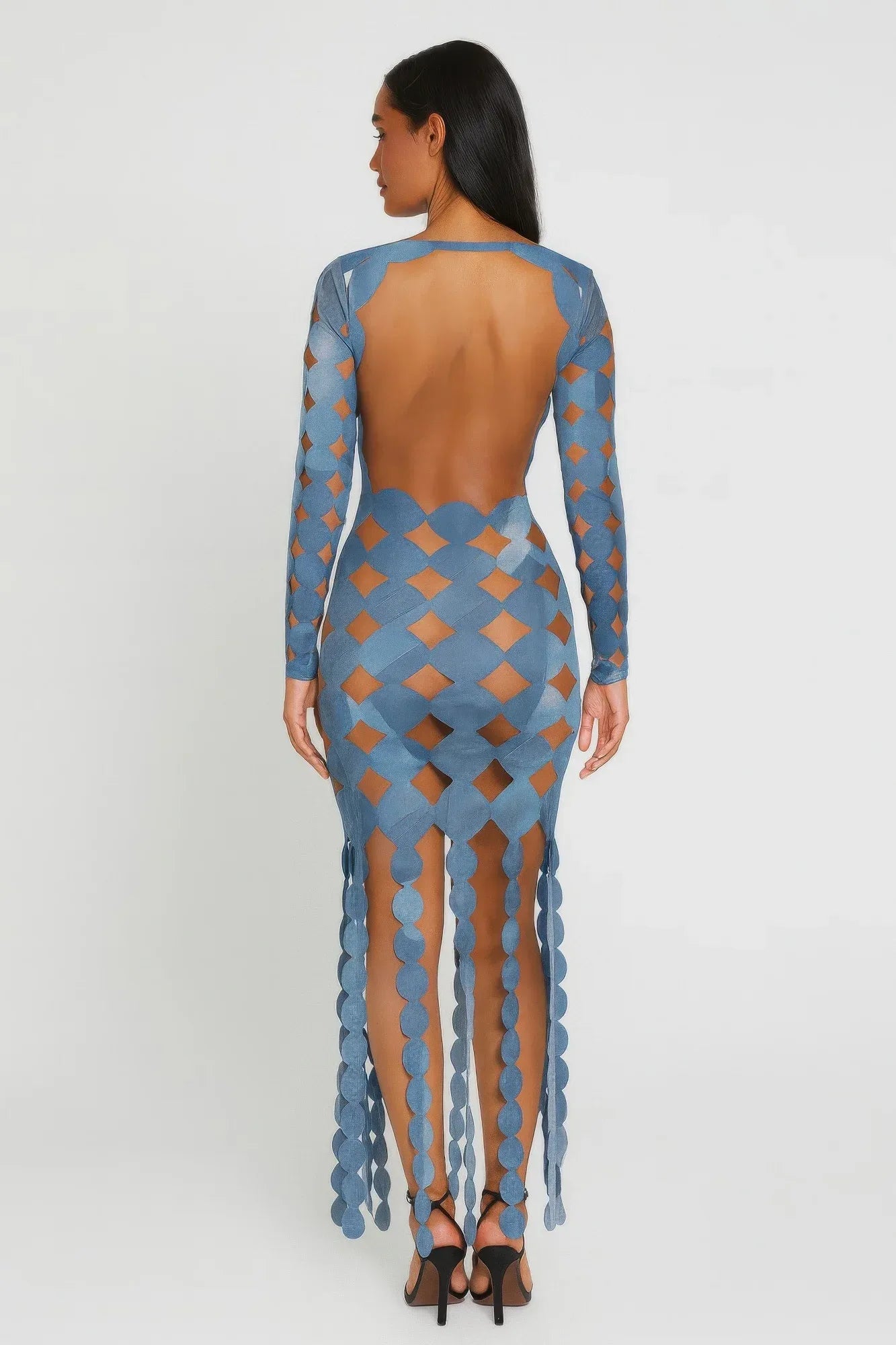 Denim Print Sexy Cut Out Maxi Dress Secondary image
