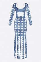 Denim Print Sexy Cut Out Maxi Dress | Mixtshop LLC