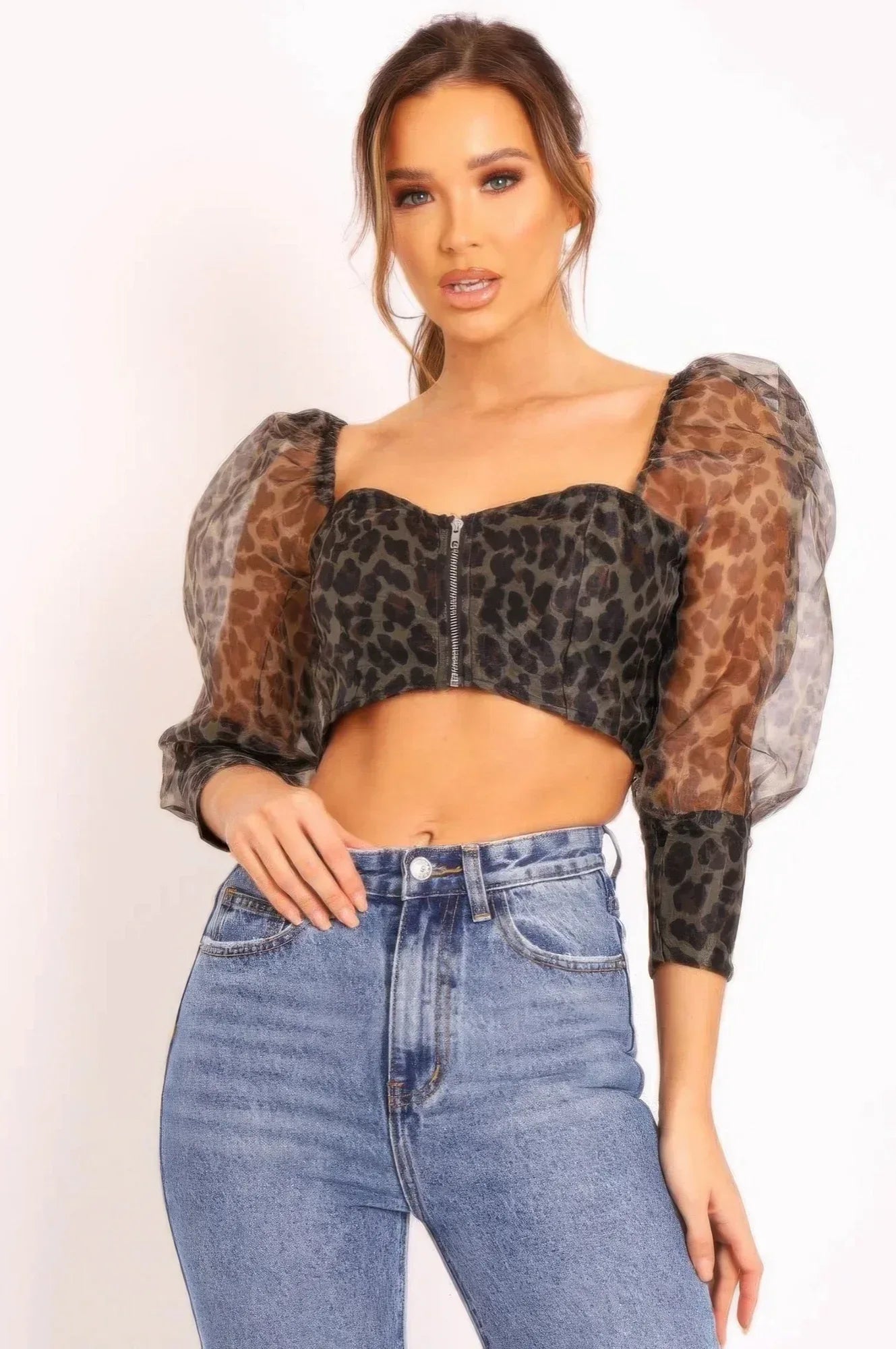 Sheer Leopard Print Crop Top | Mixtshop LLC