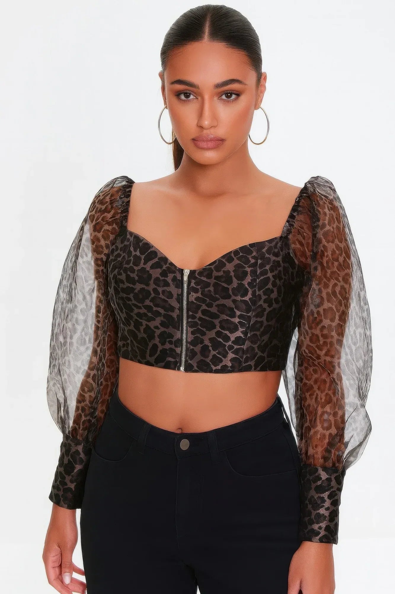 Sheer Leopard Print Crop Top | Mixtshop LLC