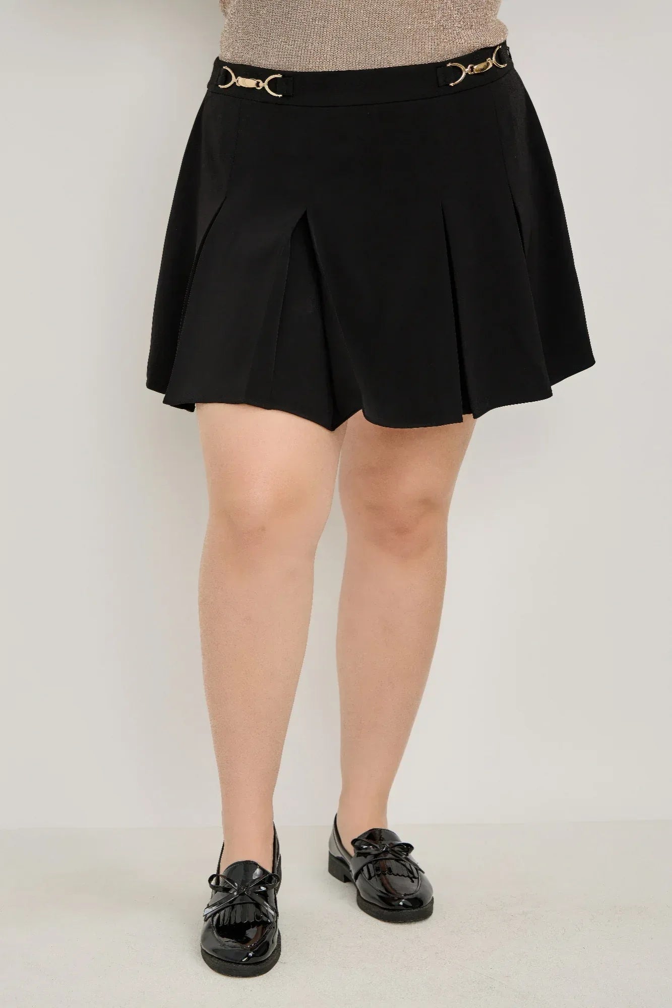 Plus Size Gold Accent Pleated Mini Skirt | Mixtshop LLC