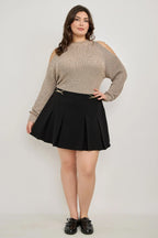 Plus Size Gold Accent Pleated Mini Skirt | Mixtshop LLC