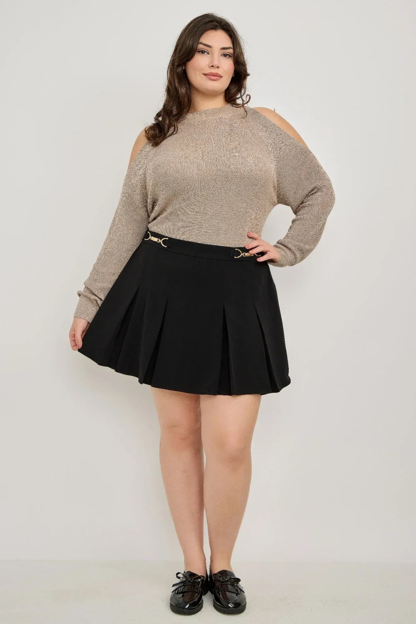 Plus Size Gold Accent Pleated Mini Skirt | Mixtshop LLC
