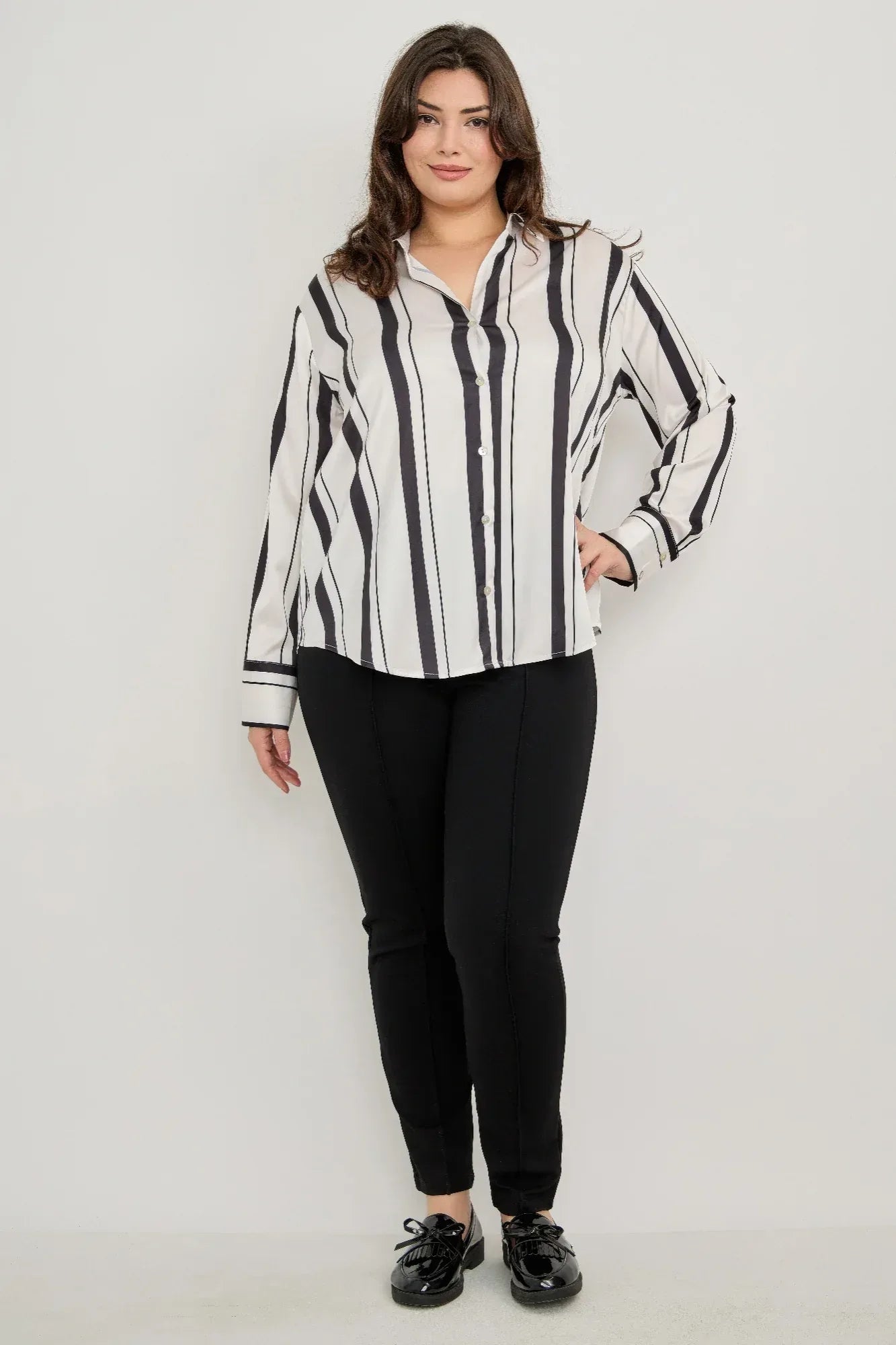 Plus Size Vertical Stripe Button Down Blouse | Mixtshop LLC
