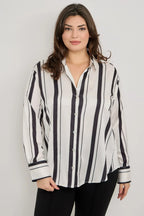 Plus Size Vertical Stripe Button Down Blouse | Mixtshop LLC