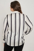 Plus Size Vertical Stripe Button Down Blouse | Mixtshop LLC