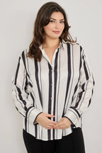 Plus Size Vertical Stripe Button Down Blouse | Mixtshop LLC