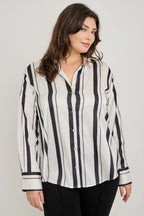 Plus Size Vertical Stripe Button Down Blouse | Mixtshop LLC