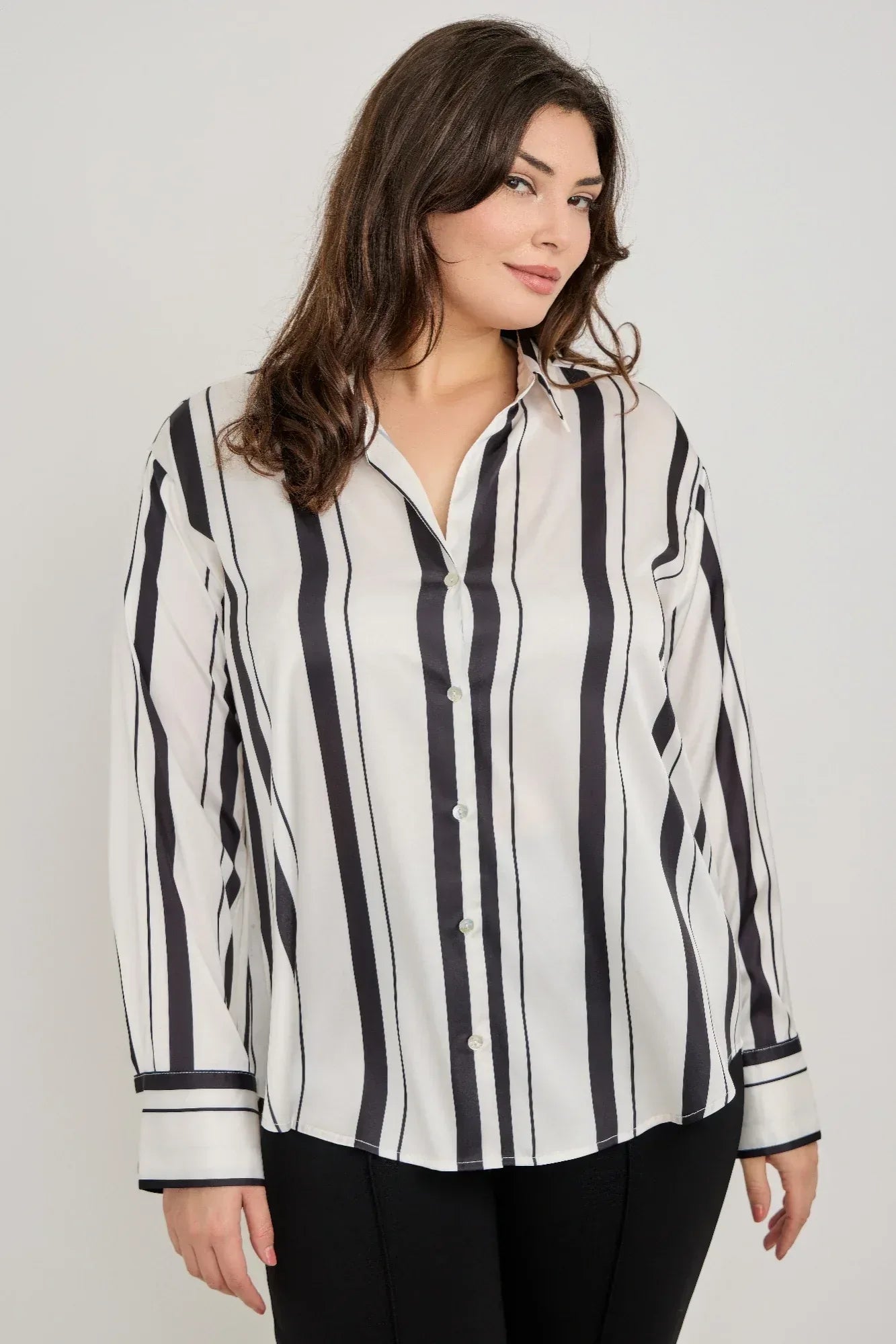 Plus Size Vertical Stripe Button Down Blouse | Mixtshop LLC