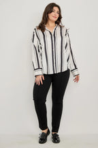 Plus Size Vertical Stripe Button Down Blouse | Mixtshop LLC