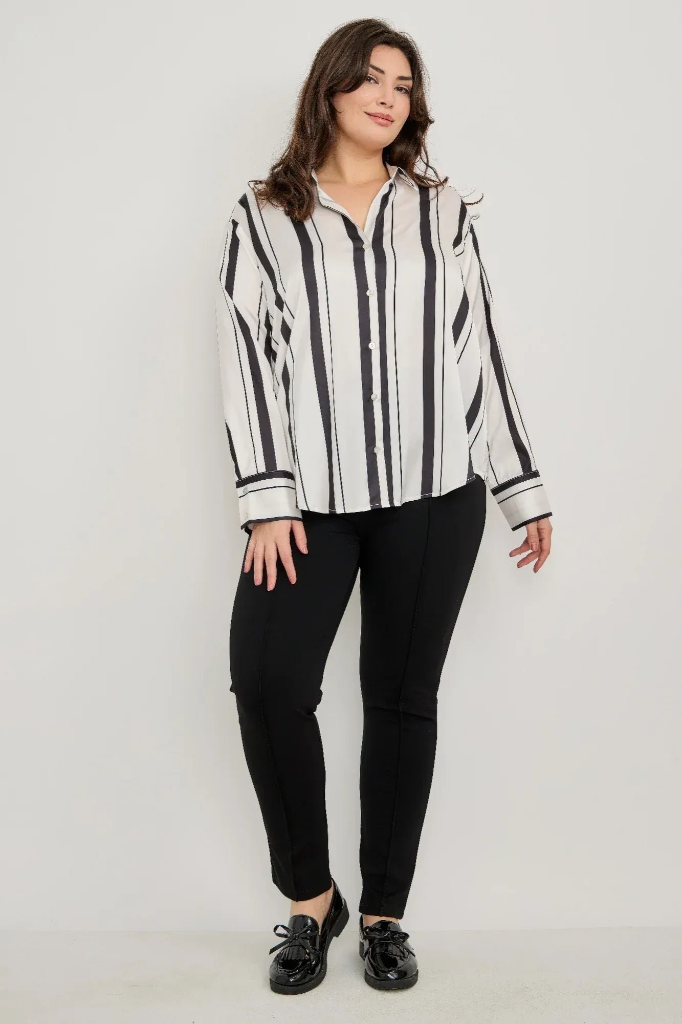 Plus Size Vertical Stripe Button Down Blouse | Mixtshop LLC