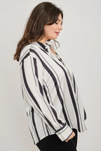 Plus Size Vertical Stripe Button Down Blouse | Mixtshop LLC