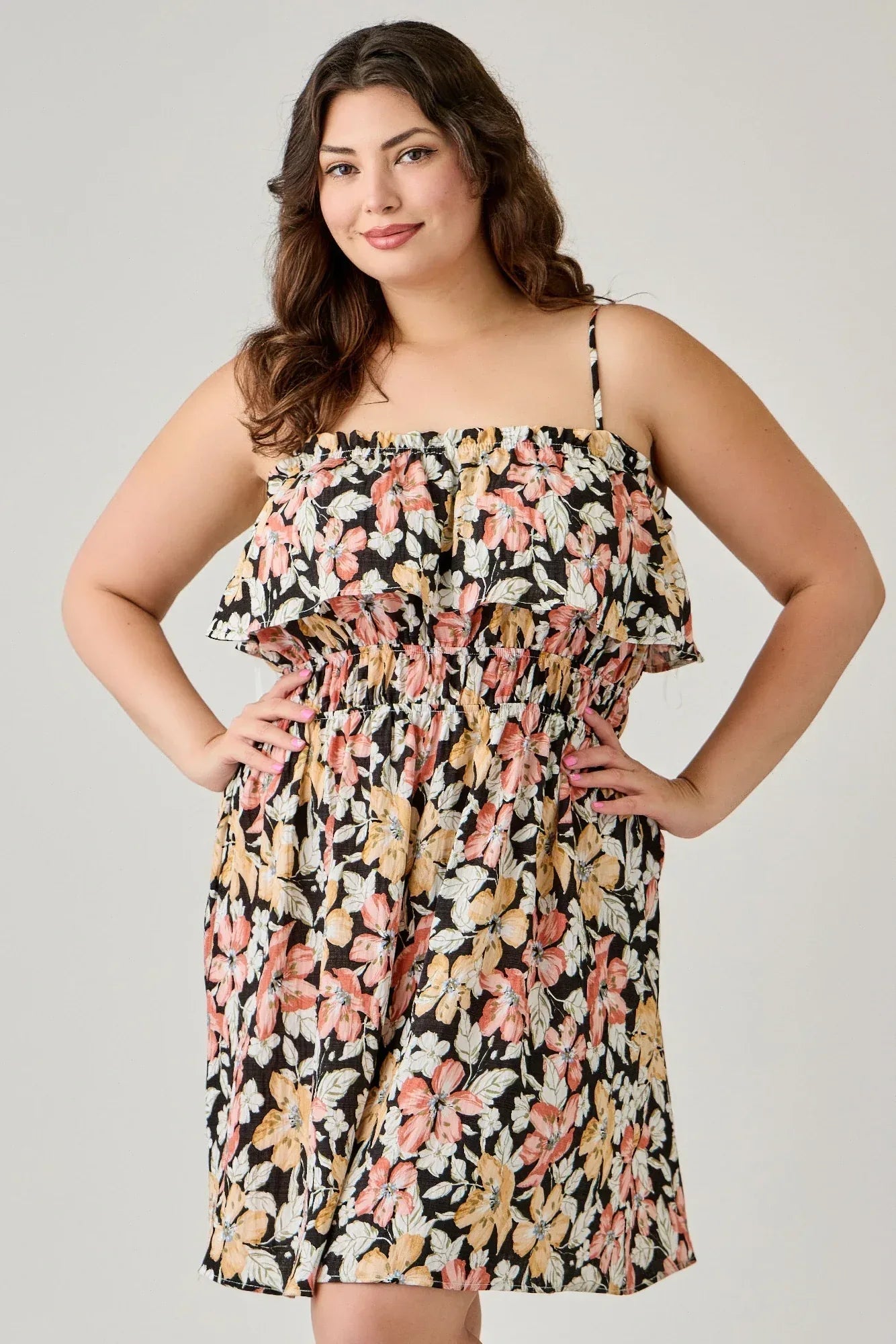 Plus Size Rayon Challis Floral Ruffled Tier Dress | Mixtshop LLC