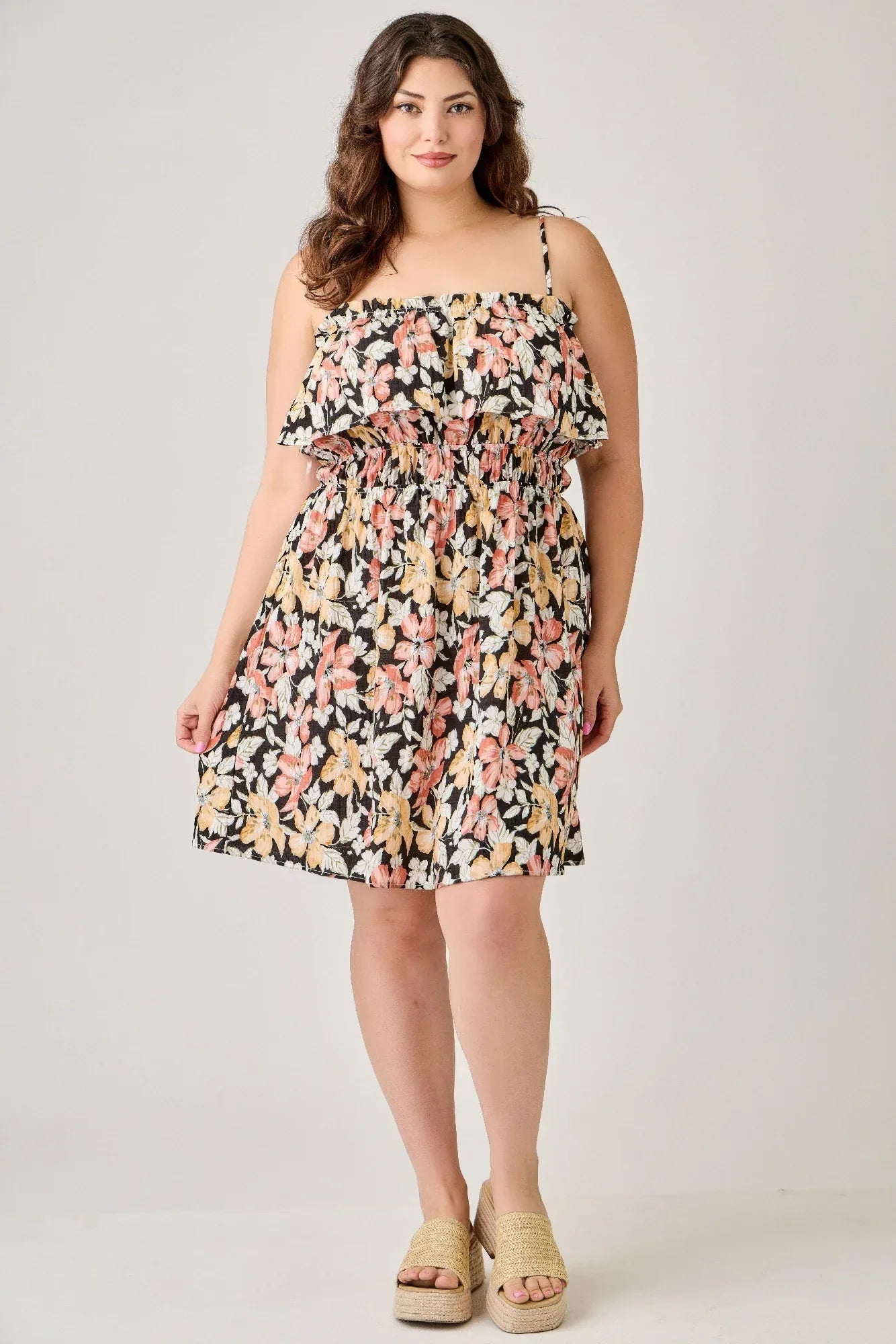 Plus Size Rayon Challis Floral Ruffled Tier Dress | Mixtshop LLC