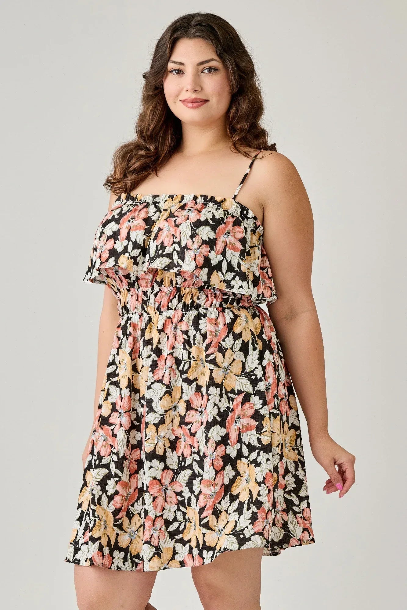 Plus Size Rayon Challis Floral Ruffled Tier Dress | Mixtshop LLC