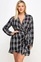 Plus Size Long Sleeve Plaid Side Tie Dress | Mixtshop LLC
