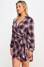 Plus Size Long Sleeve Plaid Side Tie Dress | Mixtshop LLC