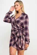 Plus Size Long Sleeve Plaid Side Tie Dress | Mixtshop LLC
