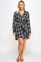 Plus Size Long Sleeve Plaid Side Tie Dress | Mixtshop LLC