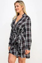 Plus Size Long Sleeve Plaid Side Tie Dress | Mixtshop LLC