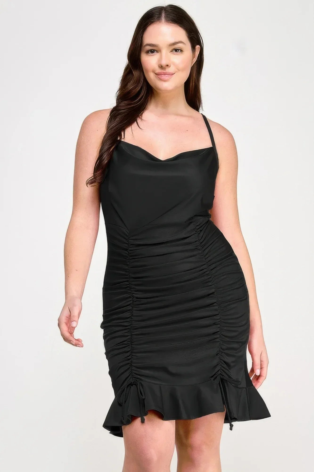 Plus Size Cowl Neck Ruch Ruffle Dress | Mixtshop LLC