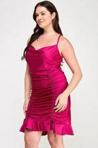 Plus Size Cowl Neck Ruch Ruffle Dress | Mixtshop LLC