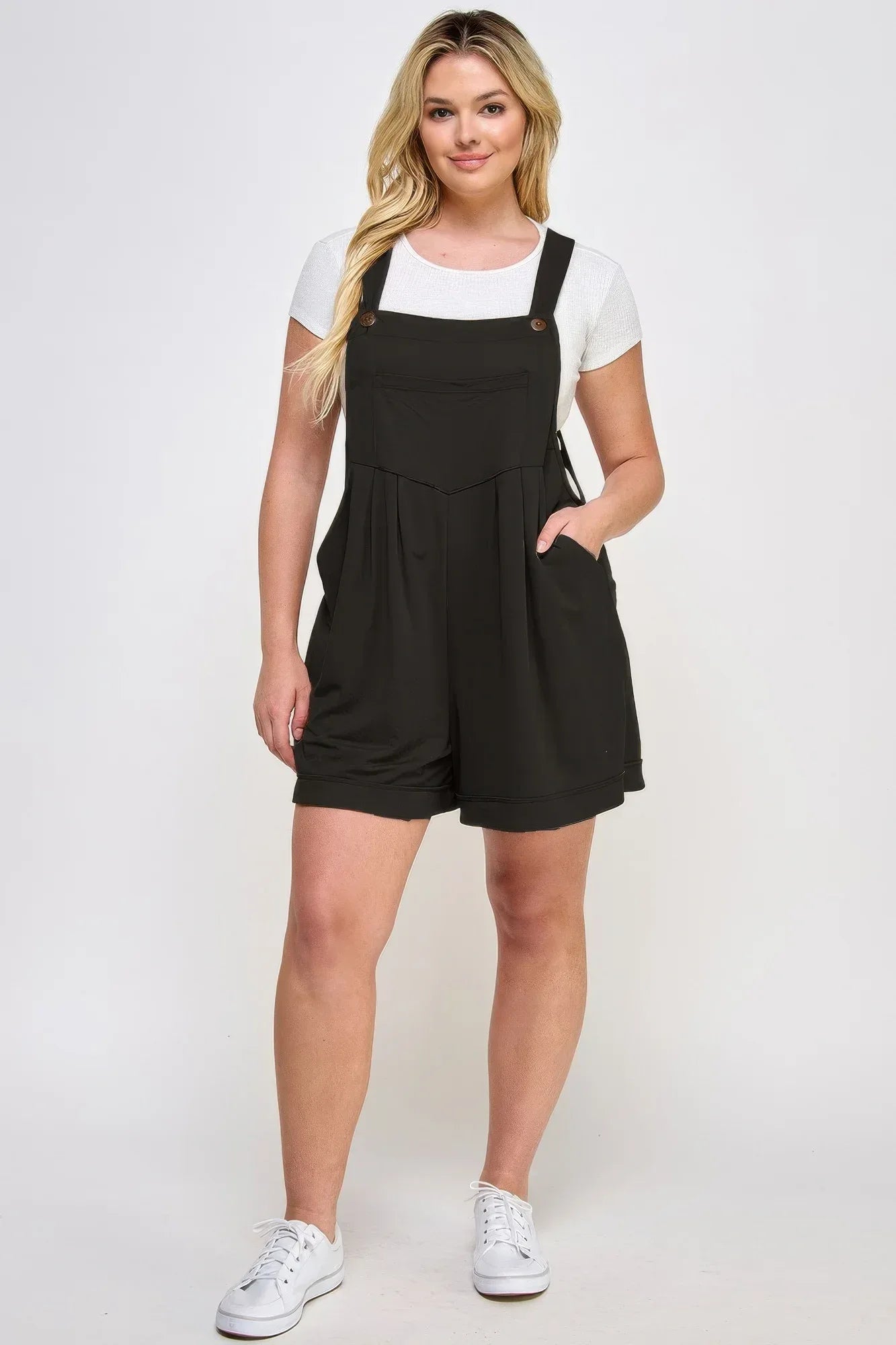 Plus Size Knit Linen Pleated Overall Shorts | Mixtshop LLC
