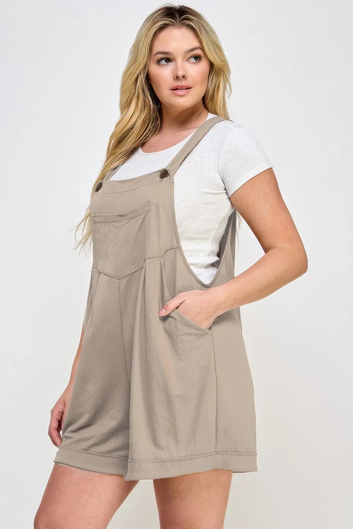 Plus Size Knit Linen Pleated Overall Shorts | Mixtshop LLC