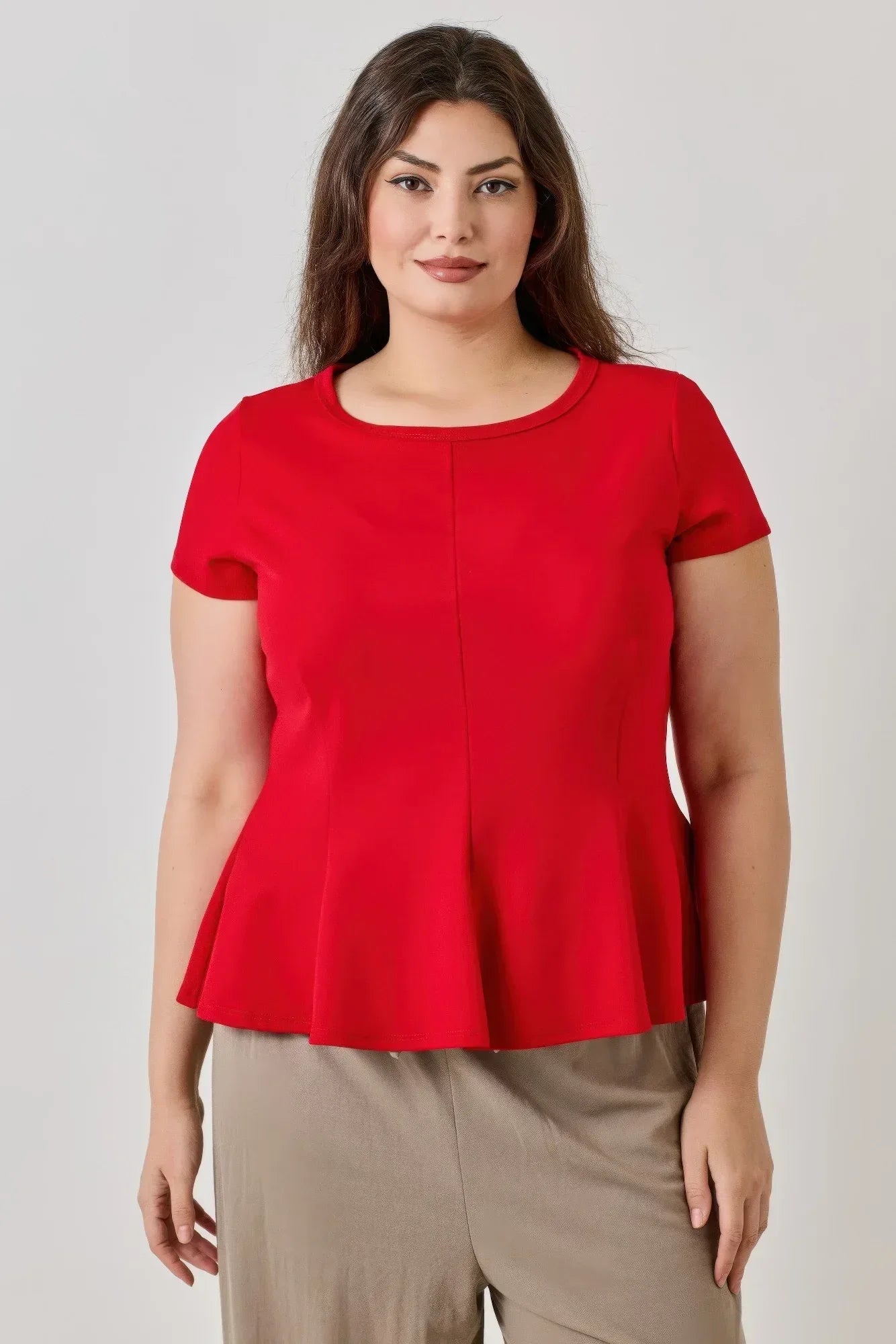 Plus Size Ss Scuba Crepe Peplum Top | Mixtshop LLC Main image