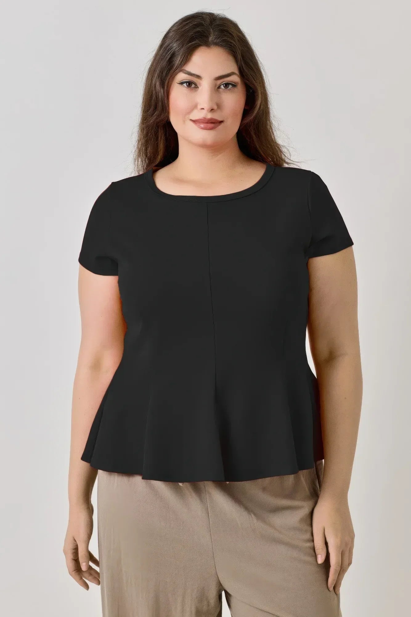 Plus Size Ss Scuba Crepe Peplum Top | Mixtshop LLC