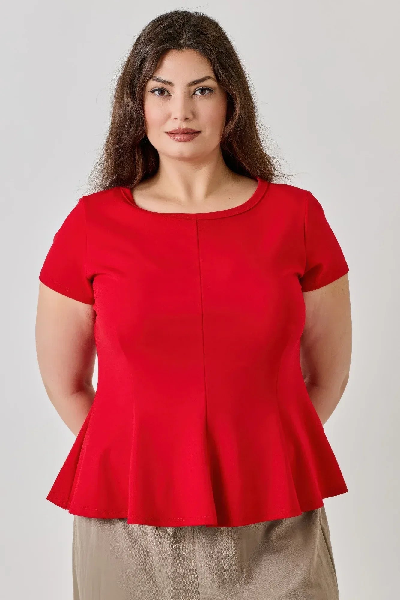 Plus Size Ss Scuba Crepe Peplum Top | Mixtshop LLC