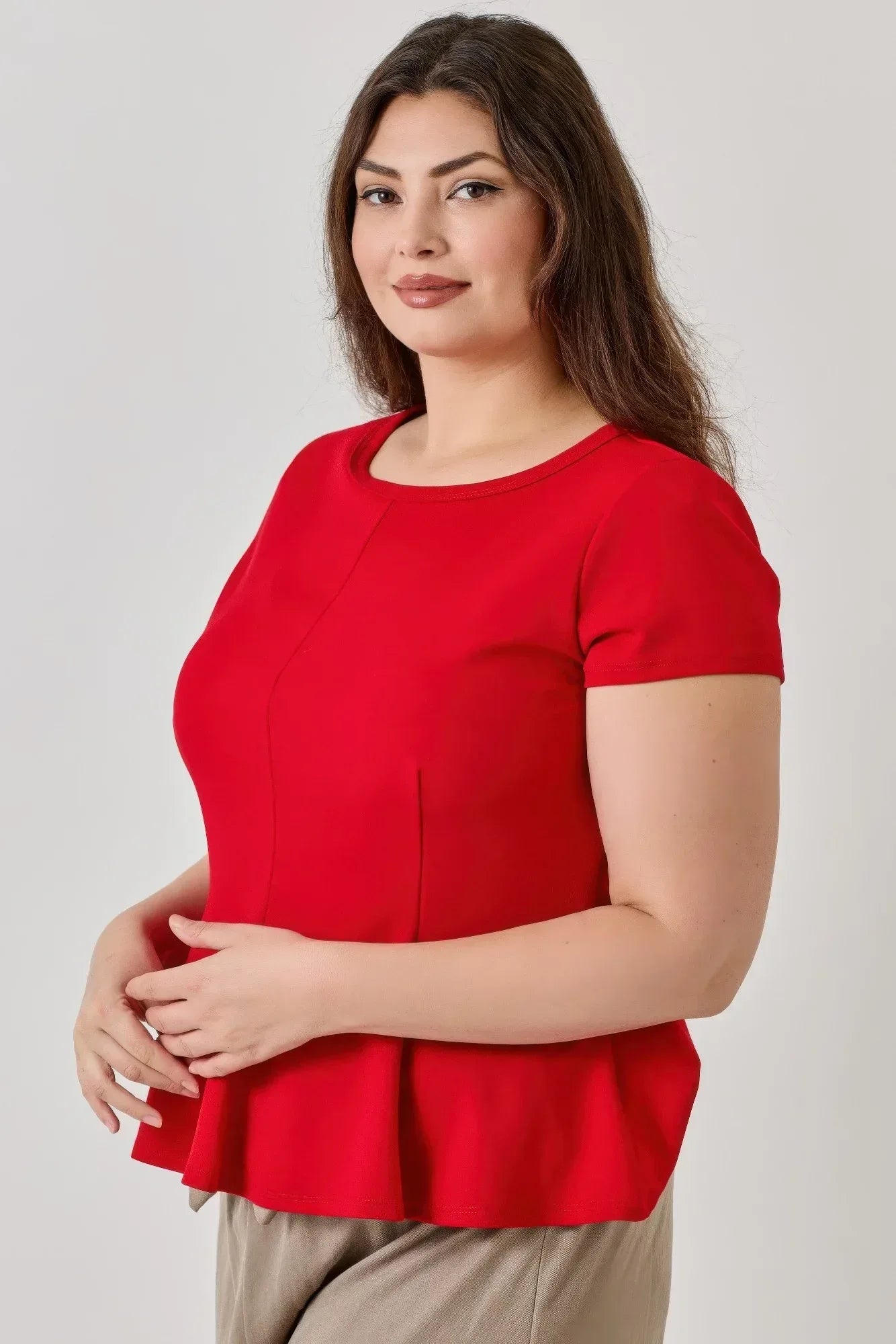 Plus Size Ss Scuba Crepe Peplum Top | Mixtshop LLC