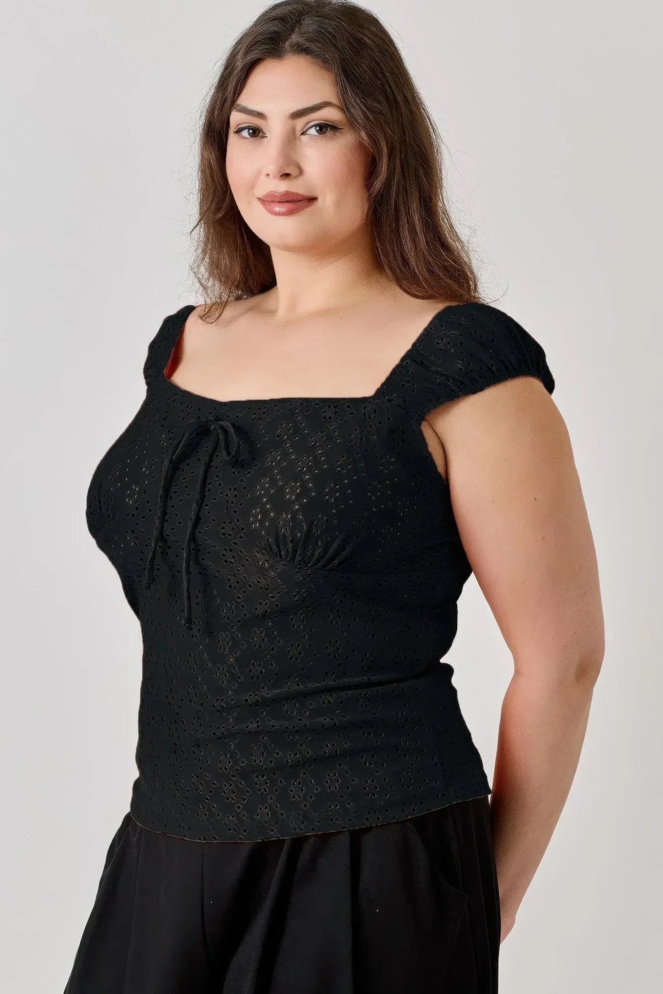 Plus Size Knit Eyelet Cap Sleeve Top | Mixtshop LLC Main image