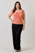 Plus Size Knit Eyelet Cap Sleeve Top | Mixtshop LLC