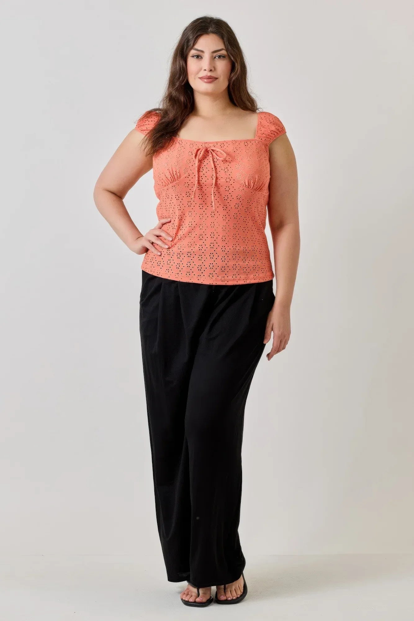 Plus Size Knit Eyelet Cap Sleeve Top | Mixtshop LLC