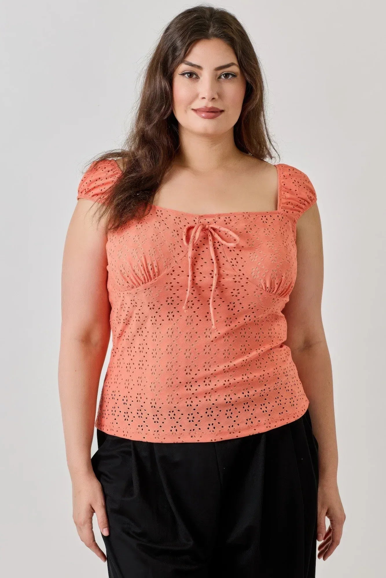 Plus Size Knit Eyelet Cap Sleeve Top | Mixtshop LLC