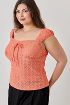 Plus Size Knit Eyelet Cap Sleeve Top | Mixtshop LLC