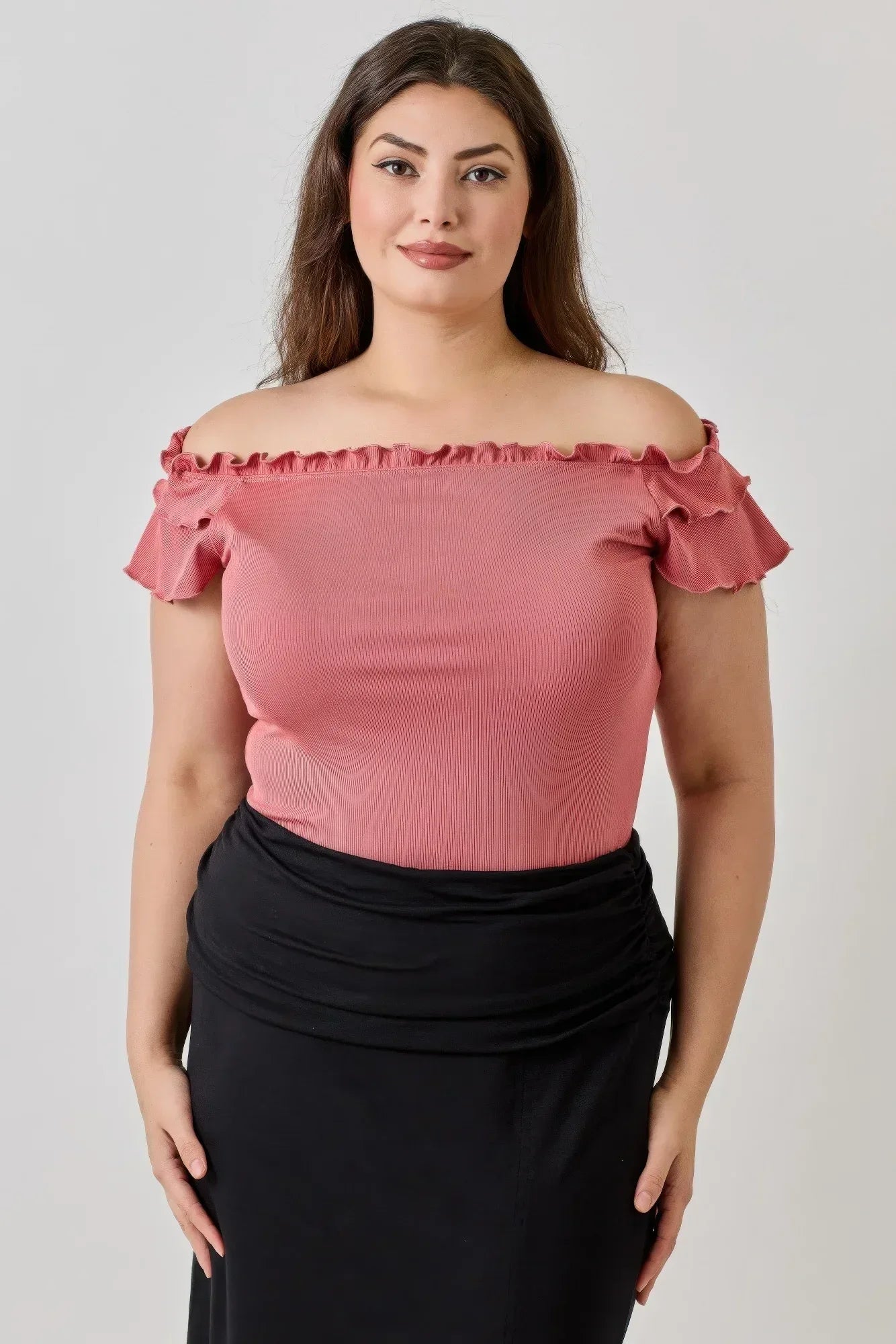 Plus Size Knit Rib Double Ruffle Top | Mixtshop LLC