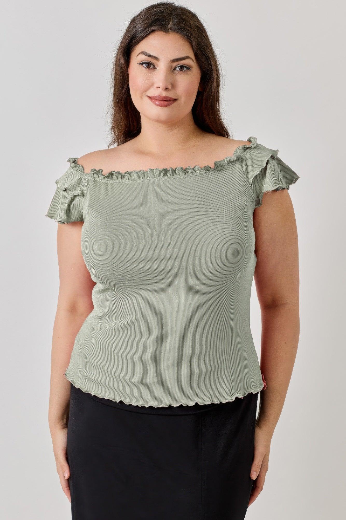 Plus Size Knit Rib Double Ruffle Top | Mixtshop LLC Main image