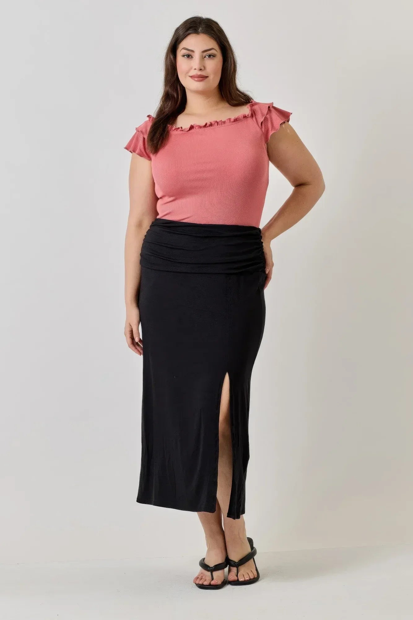 Plus Size Knit Rib Double Ruffle Top Secondary image