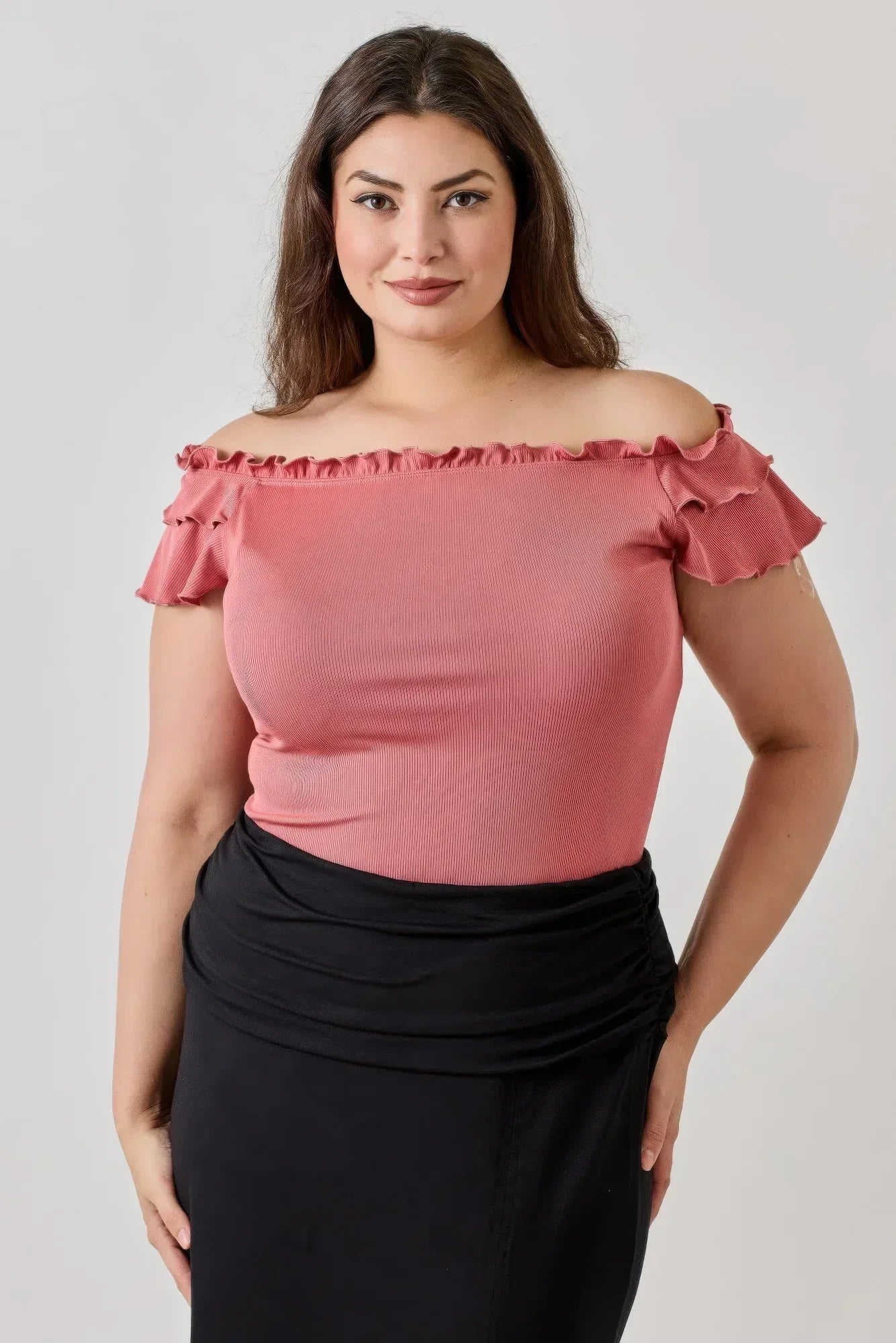 Plus Size Knit Rib Double Ruffle Top | Mixtshop LLC