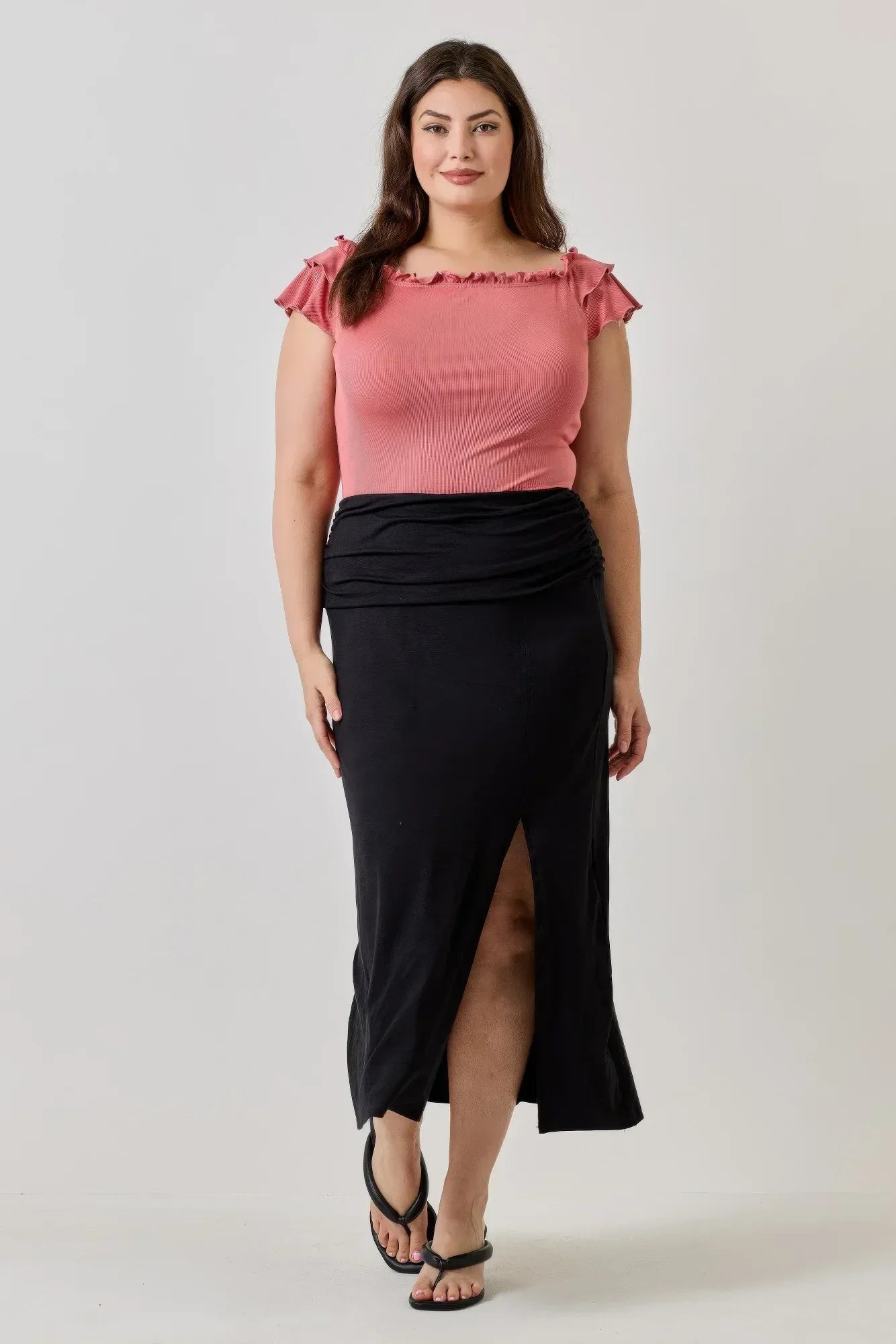 Plus Size Knit Rib Double Ruffle Top | Mixtshop LLC