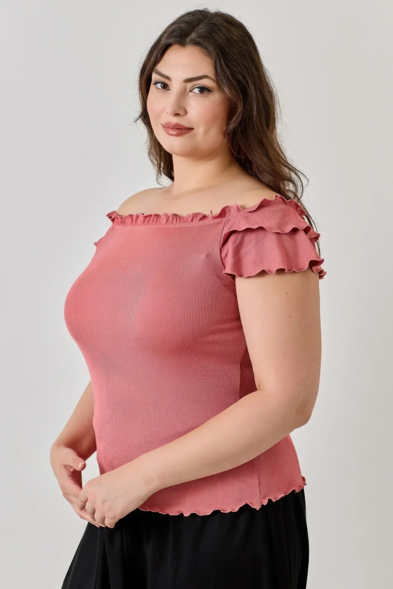 Plus Size Knit Rib Double Ruffle Top | Mixtshop LLC