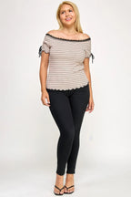 Plus Size Ots Knit Rib Striped Lace Edge Top | Mixtshop LLC