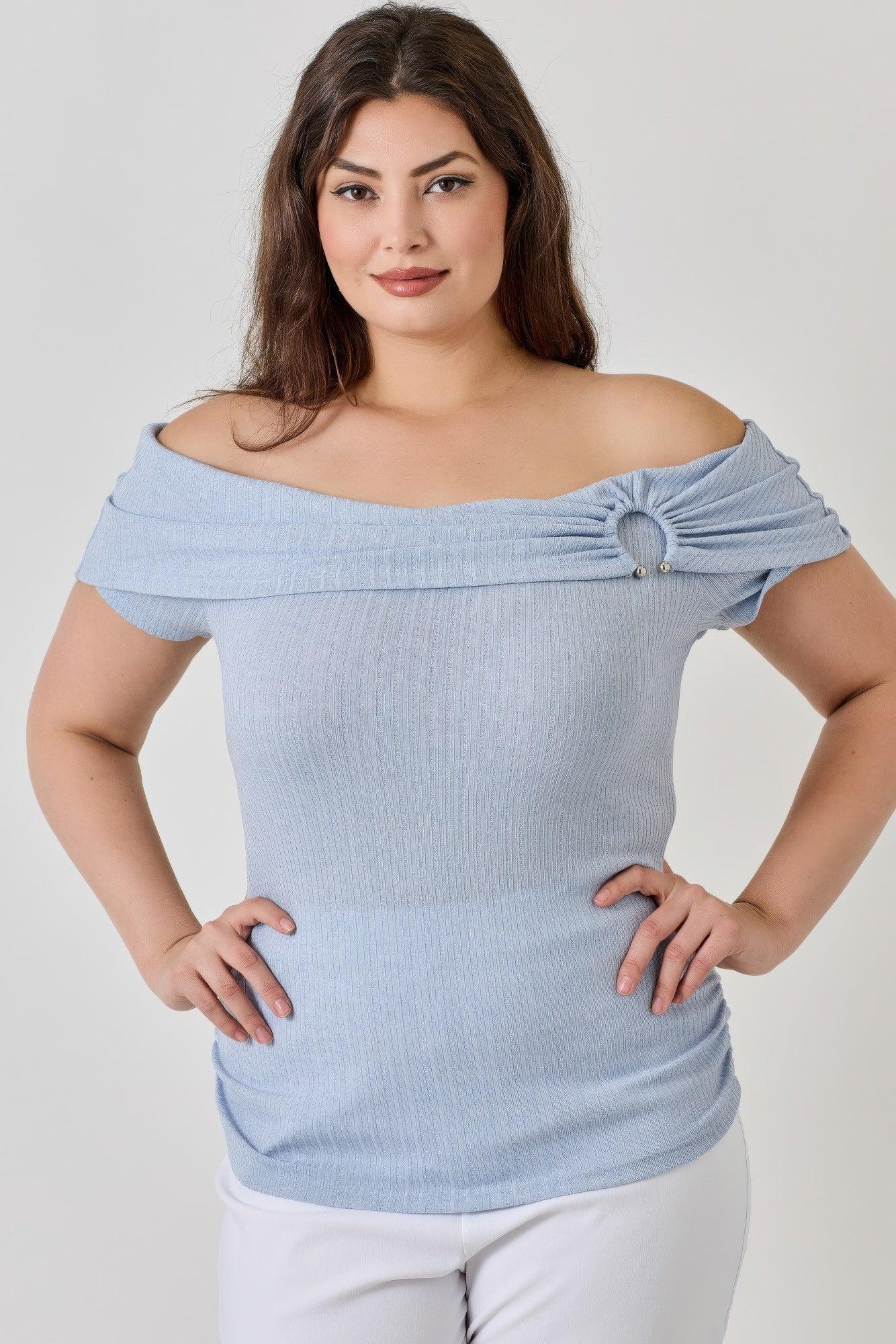 Plus Size Ots Pointelle Knit Rib Fold Over Top | Mixtshop LLC