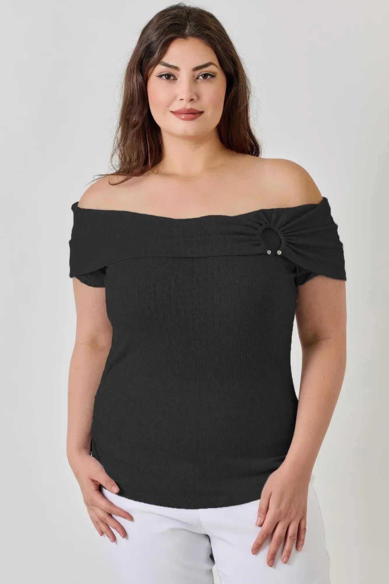 Plus Size Ots Pointelle Knit Rib Fold Over Top | Mixtshop LLC Main image