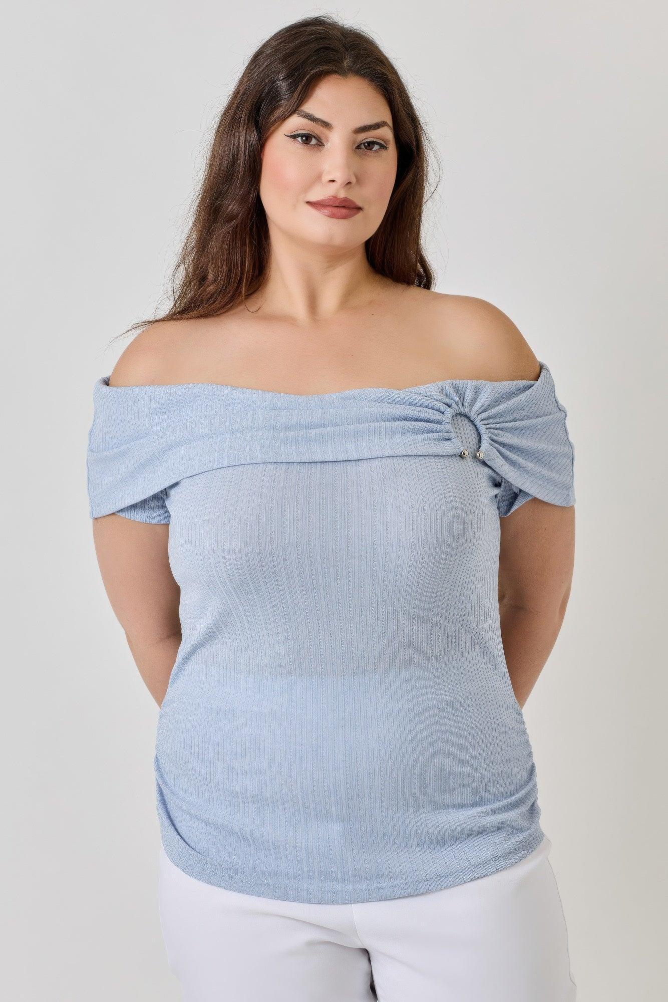 Plus Size Ots Pointelle Knit Rib Fold Over Top | Mixtshop LLC